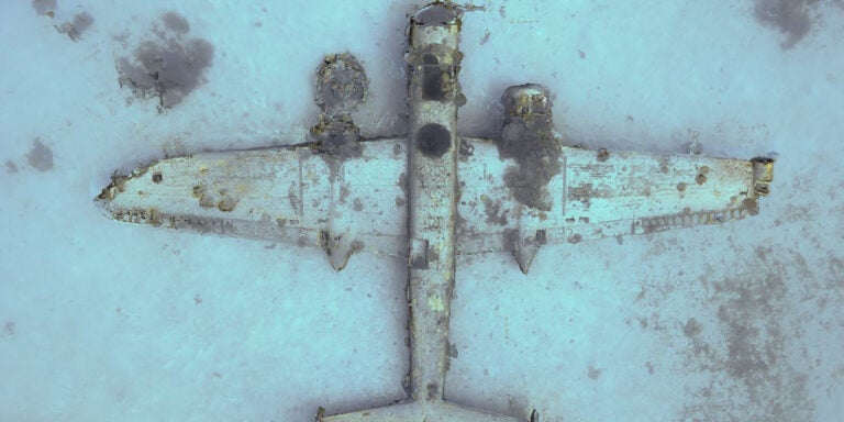 A three dimensional image of a plane on the bottom of the sea floor off the Marshall Island of Roi-Namur